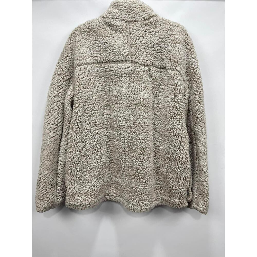 Thread & Supply Mushroom Taupe Gray Fleece Sherpa Quarter Zip Pullover Jacket - Picture 2 of 2